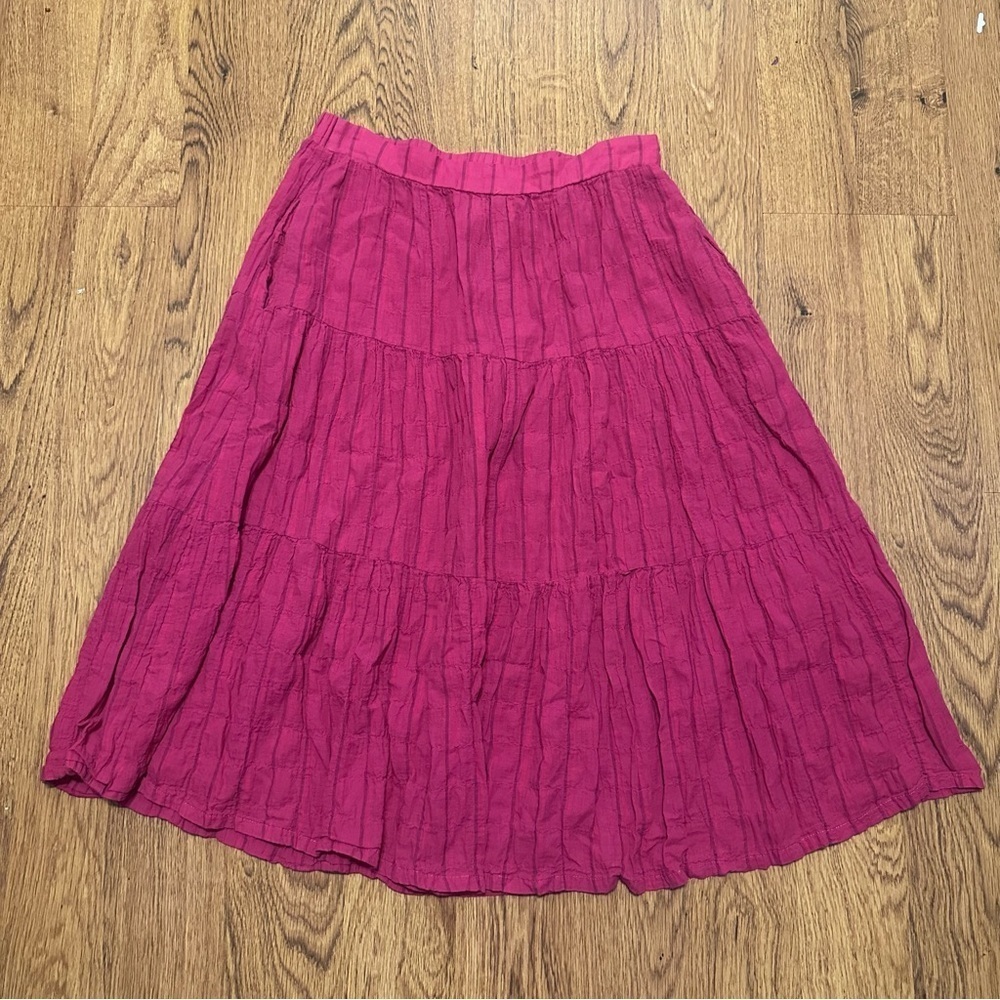 Pietsie Pink Midi Tiered A-Line Skirt size small cotton blend tiered side pocket